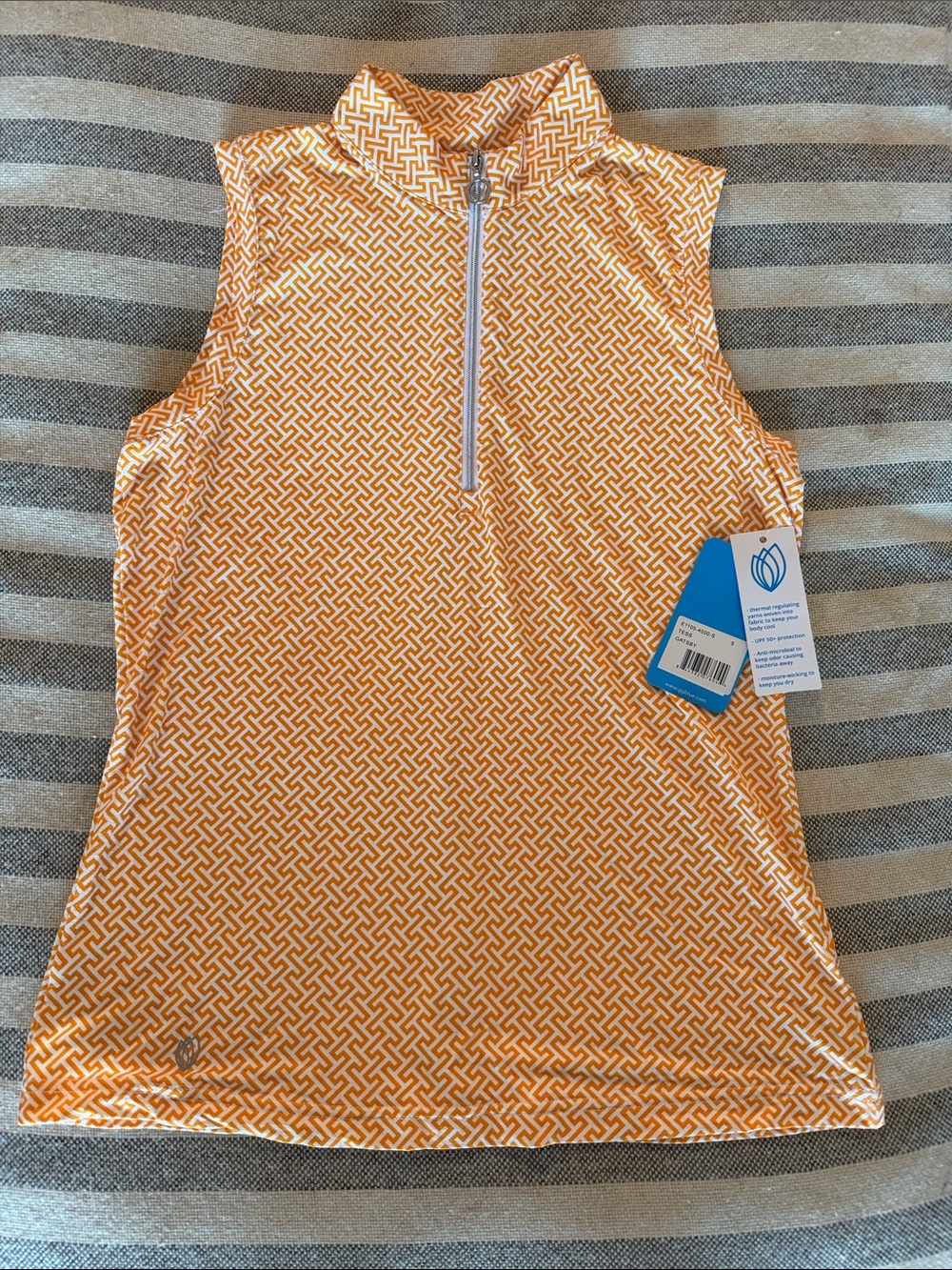 Sleeveless Zip Golf Polo in Orange Geometric Print 🍊